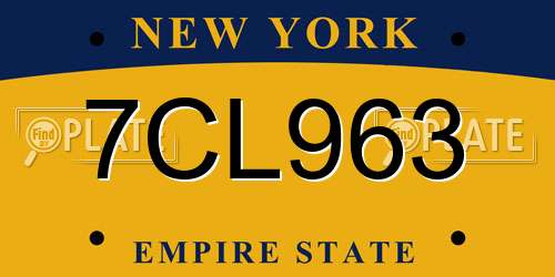 7CL963 New York License Plate