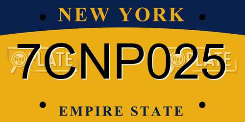 7CNP025 New York License Plate