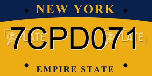7CPD071 New York License Plate