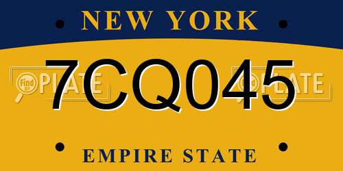 7CQ045 New York License Plate