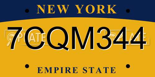7CQM344 New York License Plate