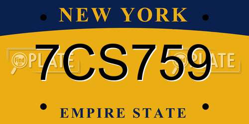 7CS759 New York License Plate