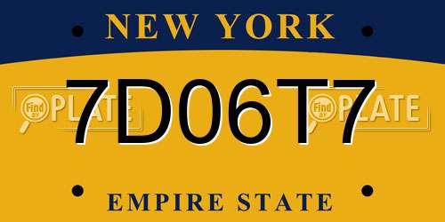 7D06T7 New York License Plate