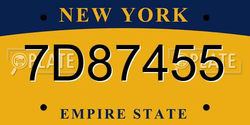 7D87455 New York License Plate