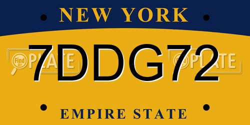 7DDG72 New York License Plate