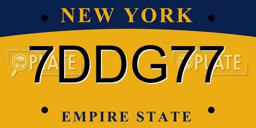 7DDG77 New York License Plate