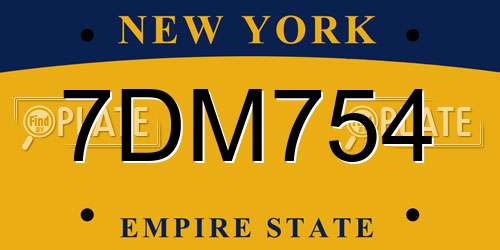 7DM754 New York License Plate