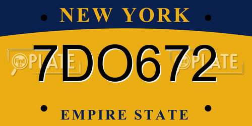 7DO672 New York License Plate