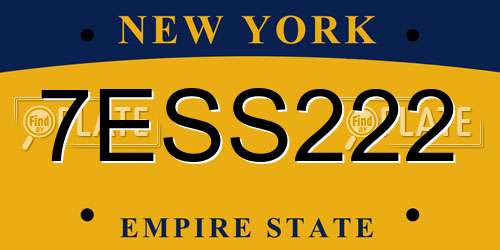 7ESS222 New York License Plate