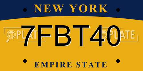 7FBT40 New York License Plate