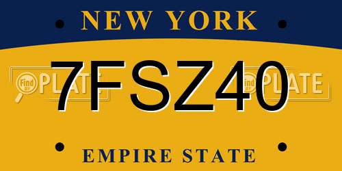 7FSZ40 New York License Plate