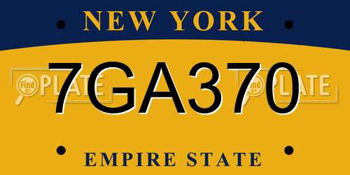 7GA370 New York License Plate