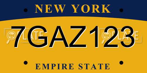7GAZ123 New York License Plate
