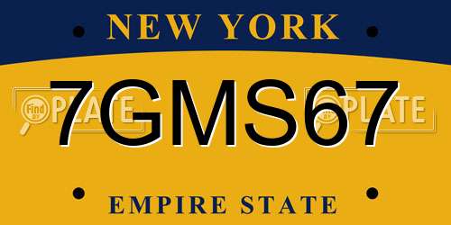 7GMS67 New York License Plate