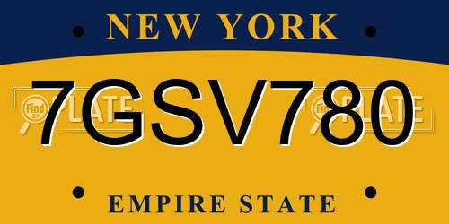 7GSV780 New York License Plate