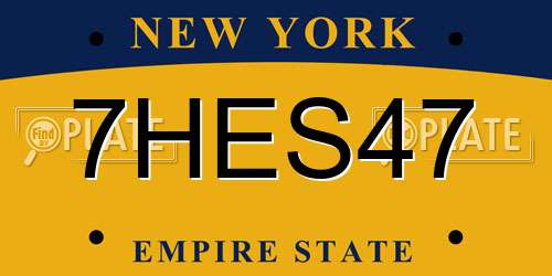 7HES47 New York License Plate