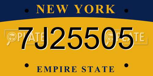 7J25505 New York License Plate