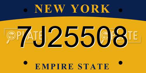7J25508 New York License Plate