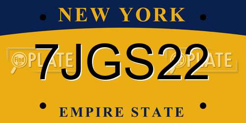 7JGS22 New York License Plate