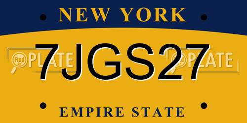 7JGS27 New York License Plate