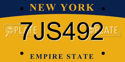 7JS492 New York License Plate