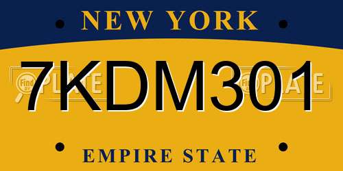 7KDM301 New York License Plate