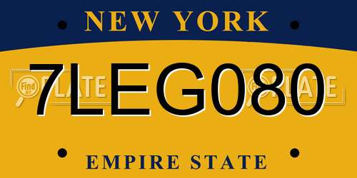 7LEG080 New York License Plate