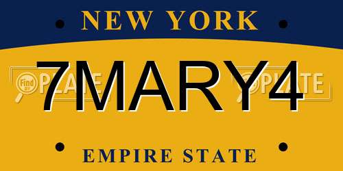 7MARY4 New York License Plate