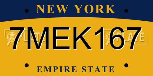7MEK167 New York License Plate