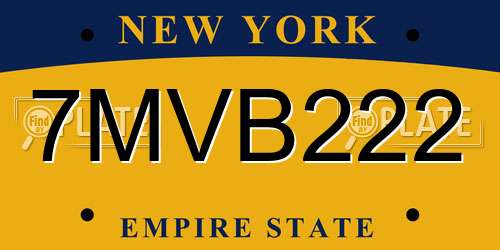 7MVB222 New York License Plate