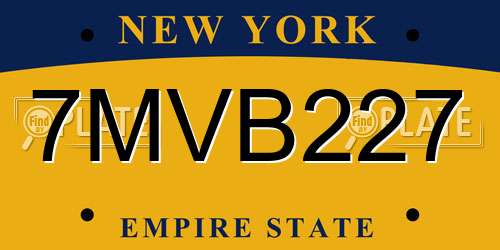 7MVB227 New York License Plate