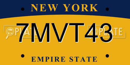 7MVT43 New York License Plate