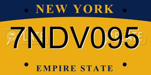 7NDV095 New York License Plate