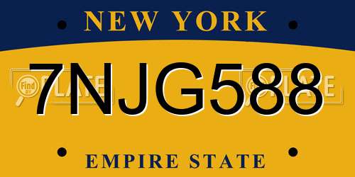 7NJG588 New York License Plate