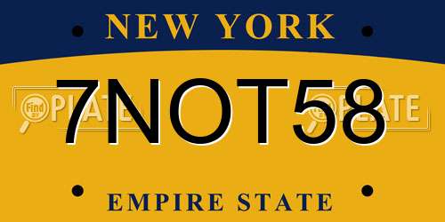 7NOT58 New York License Plate