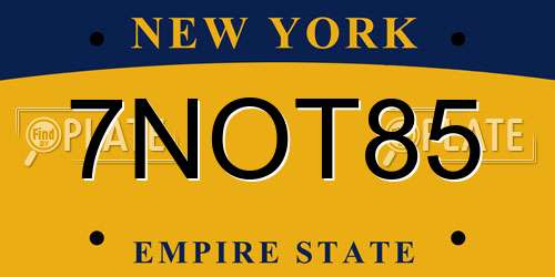 7NOT85 New York License Plate
