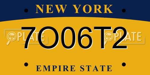 7O06T2 New York License Plate