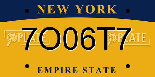 7O06T7 New York License Plate