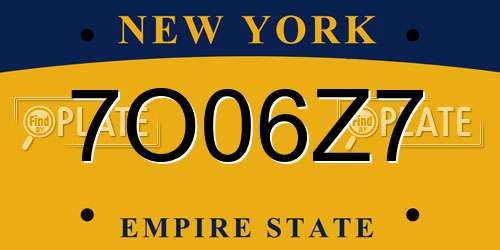 7O06Z7 New York License Plate