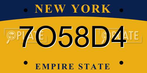 7O58D4 New York License Plate