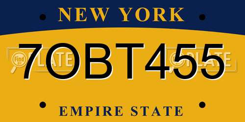 7OBT455 New York License Plate