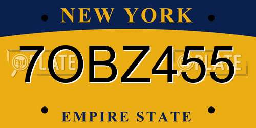 7OBZ455 New York License Plate