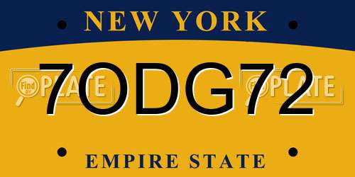 7ODG72 New York License Plate