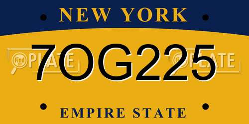 7OG225 New York License Plate