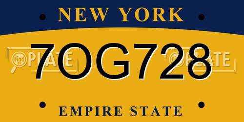 7OG728 New York License Plate