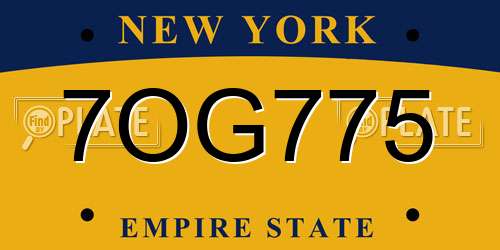 7OG775 New York License Plate