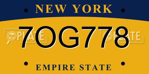 7OG778 New York License Plate