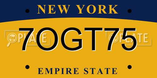 7OGT75 New York License Plate