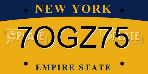 7OGZ75 New York License Plate