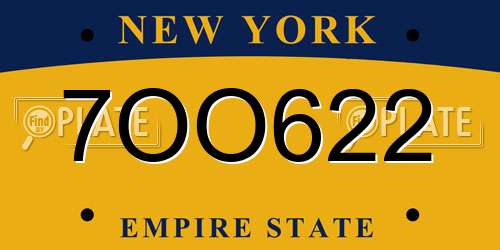 7OO622 New York License Plate